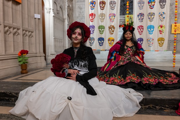 NEW YORK, NEW YORK - NOVEMBER 01: Traditional performers celebrate Día de los Muertos (Day of the Dead) at Greenwood Cemetery in Brooklyn on November 01, 2023 in New York City. The holiday, which is celebrated throughout Latin America from October 31st to November 2nd, is used as a time for family and friends to commemorate departed loved ones through dance, music, prayer, and altars. Greenwood Cemetery, which is a national historic landmark, holds and annual day long celebration of Día de los Muertos for the community, many of whom have arrived to Brooklyn from parts of Latin America. (Photo by Spencer Platt/Getty Images)