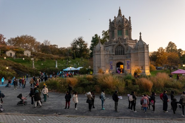 NEW YORK, NEW YORK - NOVEMBER 01: People visit the grounds of Greenwood Cemetery to celebrate Día de los Muertos (Day of the Dead) in Brooklyn on November 01, 2023 in New York City. The holiday, which is celebrated throughout Latin America from October 31st to November 2nd, is used as a time for family and friends to commemorate departed loved ones through dance, music, prayer, and altars. Greenwood Cemetery, which is a national historic landmark, holds and annual day long celebration of Día de los Muertos for the community, many of whom have arrived to Brooklyn from parts of Latin America. (Photo by Spencer Platt/Getty Images)