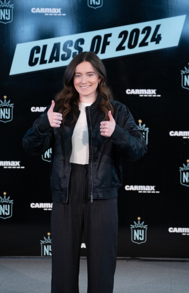 New Gotham FC player Rose Lavelle poses for photos during an event at the Rainbow Room introducing new players Thursday, Jan. 19, 2024 in Manhattan, NewYork. (Barry Williams for New York Daily News)